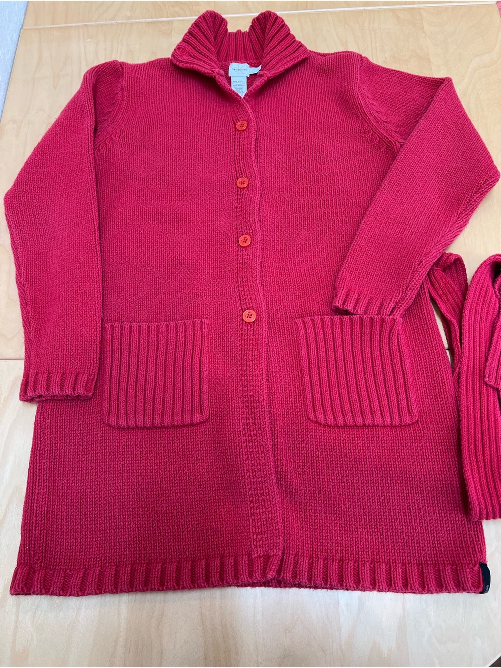 Calvin Klein Red Long Button-Up Cardigan size M